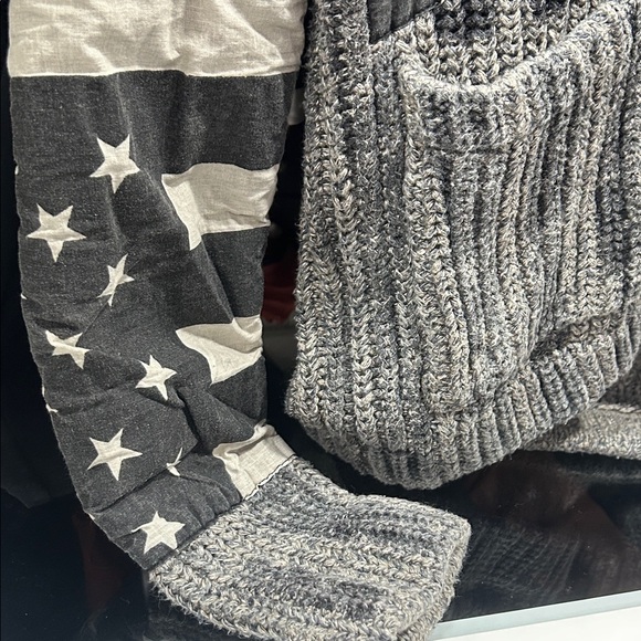 Gray and Black Patchwork Cardigan . Patriotic Cozy Denim and Supply Ralph Lauren - Picture 3 of 10